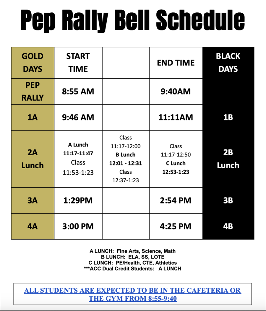 Pep Rally Schedule
